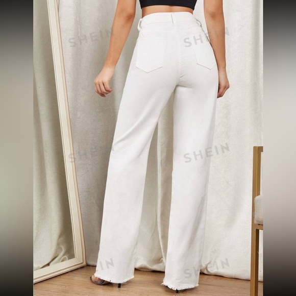 White High Waist Raw Hem Straight Leg Jeans 🤍 - Picture 2 of 6
